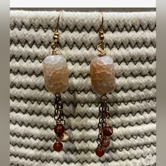 Fire Crackle Agate Genuine Gemstone Handmade Earrings, Copper Chain & Ear wires - Picture 4 of 4